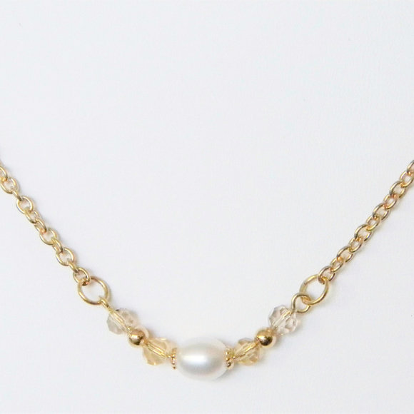 Freshwater Pearl and Swarovski Crystal Brass Chain - Picture 1 of 5